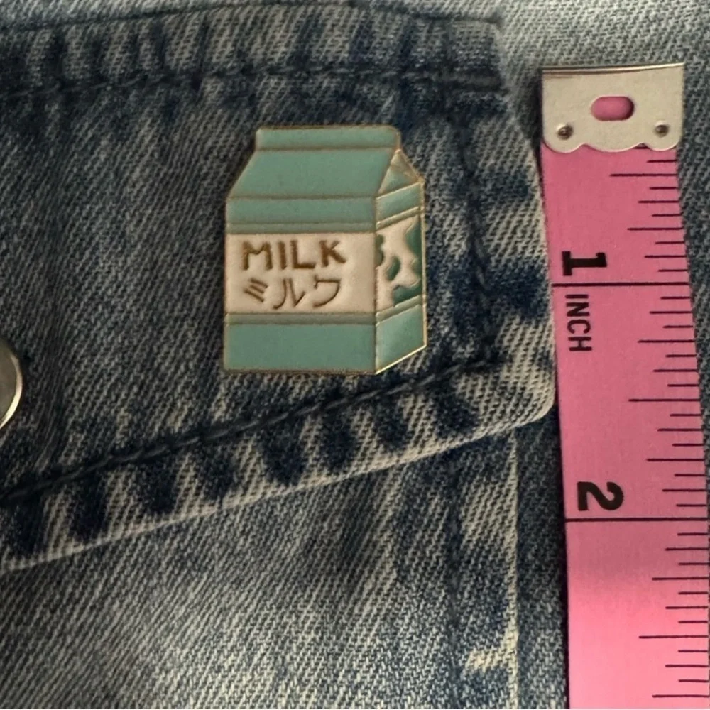 Women’s Jewelry Cute Blue Milk Carton Enamel Pin with Gold and White Accents